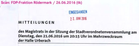 Mitteilungen des Magistrats. Stavo 21.06.2016