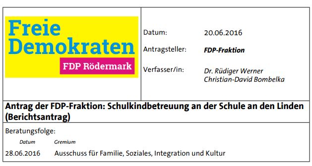 FDP Rödermark. Fragen zum "Pakt für den Nachmittag"