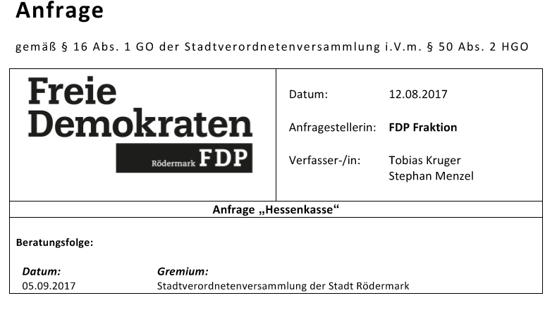 Anfragen FDP oedermark.