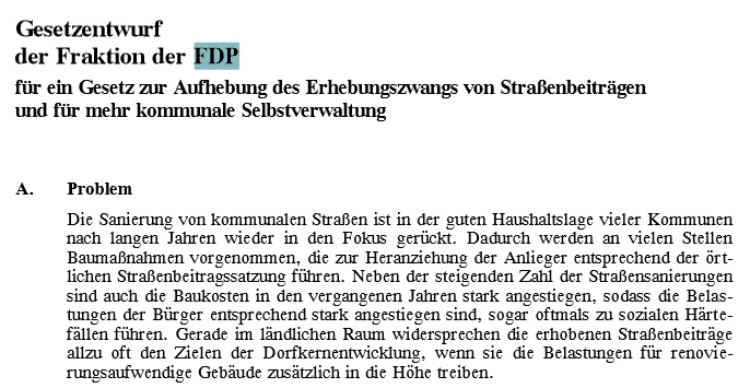 Gesetz zur Aufhebung des Erhebungszwangs von Straßenbeiträgen